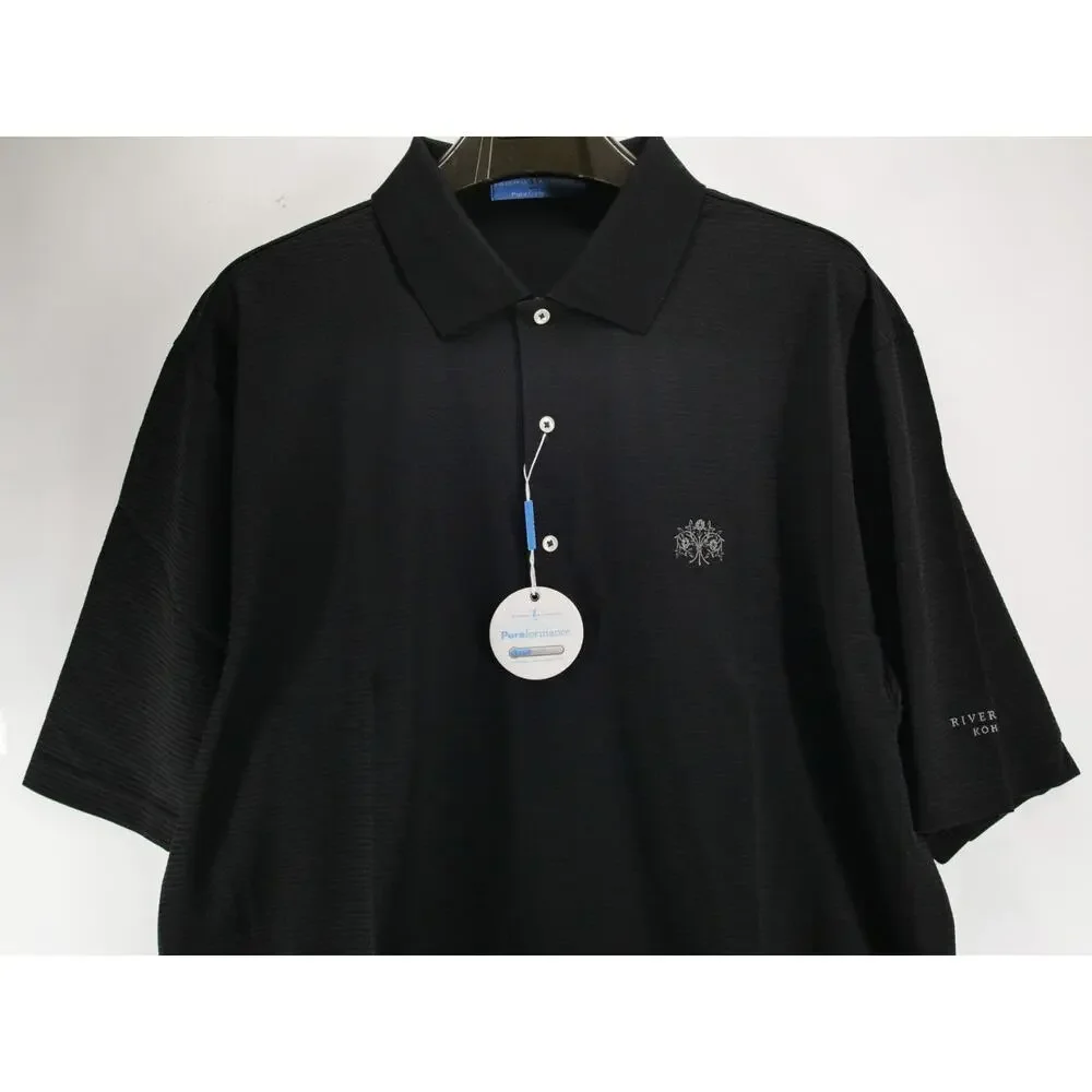 NWT Fairway & Greene Polo PureFormance Mens XL Black Riverbend Kohler Golf Club